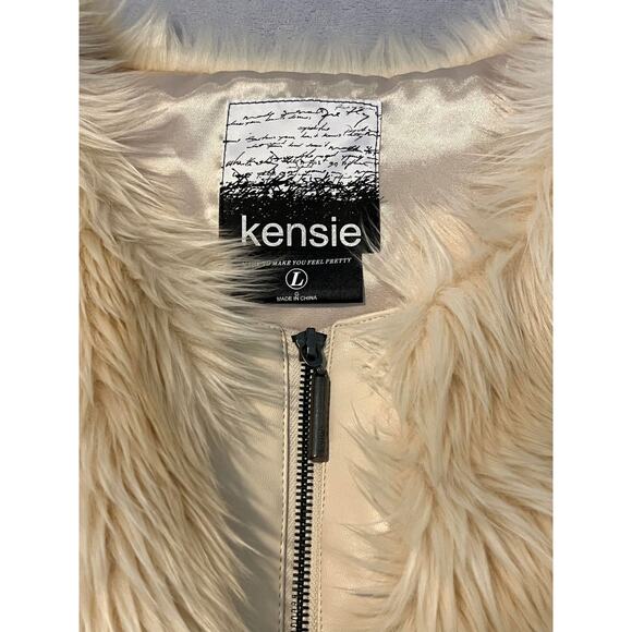 Kensie | K1-Infusion Faux Fur Vest Full Zipper Satin Lining Birch SZ L - Picture 2 of 8